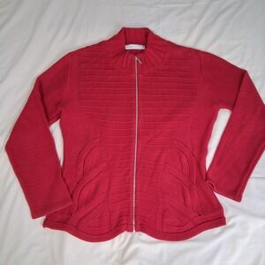 Skovhuus Jacket Womens Small Red Full Zip Knit Textured Mock Neck Casual Holiday